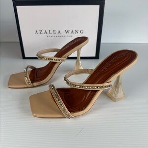 NWT Azalea Wang PYTALS Beige Rhinestone Mule Heels MULTI SIZES Sq Toe Sandals